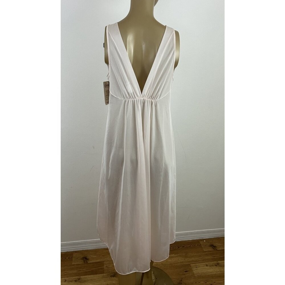 Vintage Cinema Etoile Women's M Nightgown Midi Gown Pink Nylon Double Plunge NOS - Picture 6 of 10